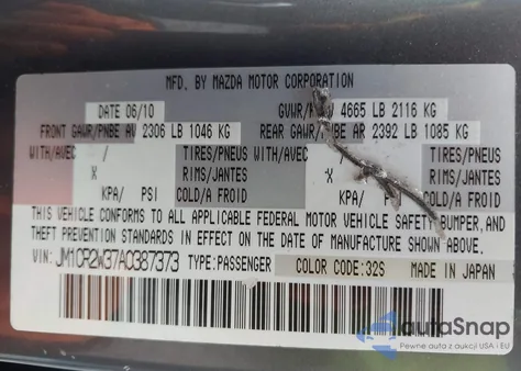 2010 Mazda Mazda5 Sport из США, поврежденный, VIN JM1CR2W37A0387373